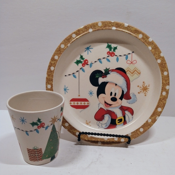 DISNEY Mickey Mouse Vintage Christmas Holiday Children's Plate and Cup 1968-Now - Picture 3 of 3